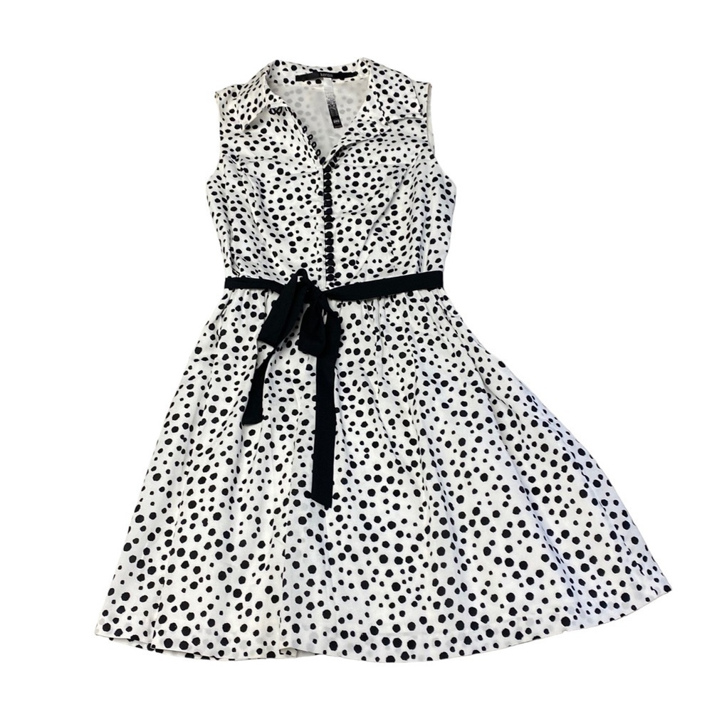 Kensie ladies black and white belted polka dot fit and flare dress size medium